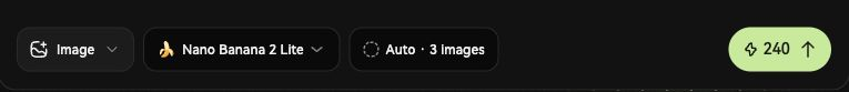 Generation settings show 3 images; the send button estimates 240 credits